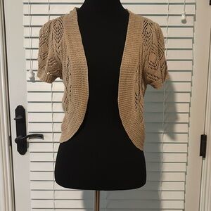 Tan Open-Front Knit Sweater